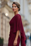 Sage Green One Shoulder Chiffon Ruched Mermaid Mother of the Bride Dress with Sleeve