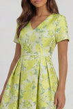 Blue White Flower A-Line Printed Short Sleeves Midi Dress