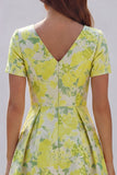 Blue White Flower A-Line Printed Short Sleeves Midi Dress