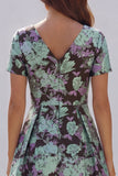 Blue White Flower A-Line Printed Short Sleeves Midi Dress
