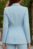 Sky Blue 2 Piece Peak Lapel One Button Women's Work Suits
