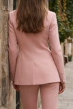 Pink 2 Piece Peak Lapel Double Breasted Slim Fit Women's Work Suits