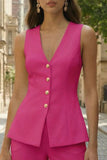 Fuchsia Single Breasted 2 Piece Sleeveless Women's Work Suits