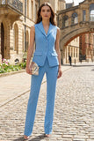 Blue Peak Lapel 2 Piece Slim Fit Single Breasted Women's Work Suits