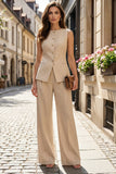 2 Piece Single Breasted Light Khaki Sleeveless Women's Work Suits