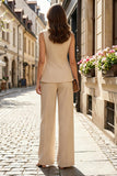 2 Piece Single Breasted Light Khaki Sleeveless Women's Work Suits