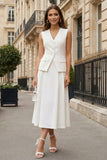 Ivory A Line 2 Piece V-Neck Midi Work Dress