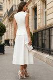 Ivory A Line 2 Piece V-Neck Midi Work Dress