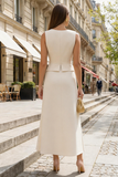 2 Piece Ivory A Line Singel Breasted Midi Work Dress