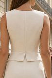 2 Piece Ivory A Line Singel Breasted Midi Work Dress