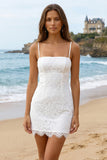 Lace Ivory Spaghetti Straps Bodycon Mini Graduation Dress