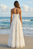 Strapless Ivory A-Line Tiered Long Bridal Shower Dress