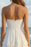 Strapless Ivory A-Line Tiered Long Bridal Shower Dress