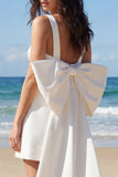 Square Neck Ivory Bodycon Mini Graduation Dress with Large Bow