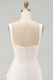 Tulle Ivory Corset Square Neck Ruched Bodycon Mini Graduation Dress with Ruffles
