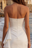 Tulle Ivory Sweetheart Ruched Mini Graduation Dress with Ruffles