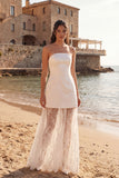 Ivory Sheath Sweetheart Long Bridal Shower Dress with Lace