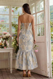 Dusty Blue Jacquard Mermaid Sweetheart Midi Dress