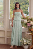 Dusty Sage Chiffon A-Line Corset Strapless Midi Dress