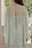 Dusty Sage Printed Chiffon A-Line 2-Piece Midi Dress