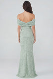 Dusty Sage Print Off the Shoulder Sheath Chiffon Midi Dress
