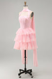 Pink Strapless A-Line Corset Tiered Ruffled Short Homecoming Dress