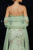 Green Strapless Corset Mermaid Embroidery Evening Dress with Slit