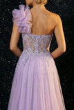 Sparkly Purple Appliqued Ruffled One Shoulder Mermaid Evening Dress with Slit