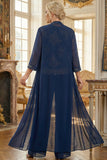 Navy 3 Piece Embroidered Mother of the Bride Pant Suits