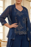 Navy 3 Piece Embroidered Mother of the Bride Pant Suits