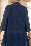 Navy 3 Piece Embroidered Mother of the Bride Pant Suits