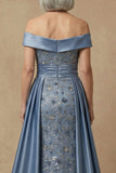 Off The Shoulder Beaded Dusty Blue Sequin Long Mother of the Bride Dress