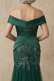 Dark Green Mermaid Off The Shoulder Long Mother of the Bride Dress with Sequins