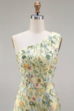 Floral Mauve One Shoulder A Line Embroidered Long Prom Dress with Slit