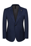 3 Piece Blue One Button Peak Lapel Men's Prom Suits