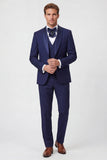 Blue 3 Piece One Button Shawl Lapel Men's Prom Suits