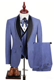 Blue 3 Piece One Button Shawl Lapel Men's Prom Suits
