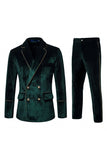 Black Velvet Notched Lapel Double-Breasted Men's Suits