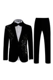 Blue 2 Piece One Button Notch Lapel Men's Prom Suits with Sequins