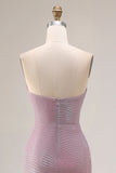 Dusty Plum Strapless Mermaid Ruched Long Prom Dress with Slit