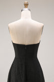 Black Lace Strapless A Line Long Formal Dress with Back Zipper