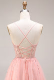 Watermelon Appliqued Corset Spaghetti Straps A Line Long Tulle Prom Dress