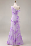 Yellow One Shoulder Sheath Long Prom Dress with Floral Embroidery