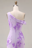 Yellow One Shoulder Sheath Long Prom Dress with Floral Embroidery