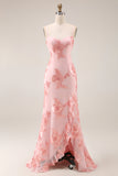 Yellow Sheath Floral Embroidery Long Prom Dress with Ruffle Slit
