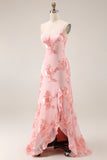 Yellow Sheath Floral Embroidery Long Prom Dress with Ruffle Slit