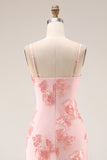 Yellow Sheath Floral Embroidery Long Prom Dress with Ruffle Slit
