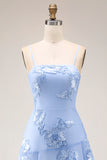Yellow A-Line Spaghetti Straps Tiered Long Prom Dress with Floral Embroidery