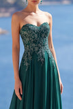 Sweetheart A Line Dark Green Long Mother of the Bride Dress with Appliques