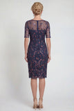 Navy Sheath Sequins Boat Neck Midi Mother of the Bride Dress